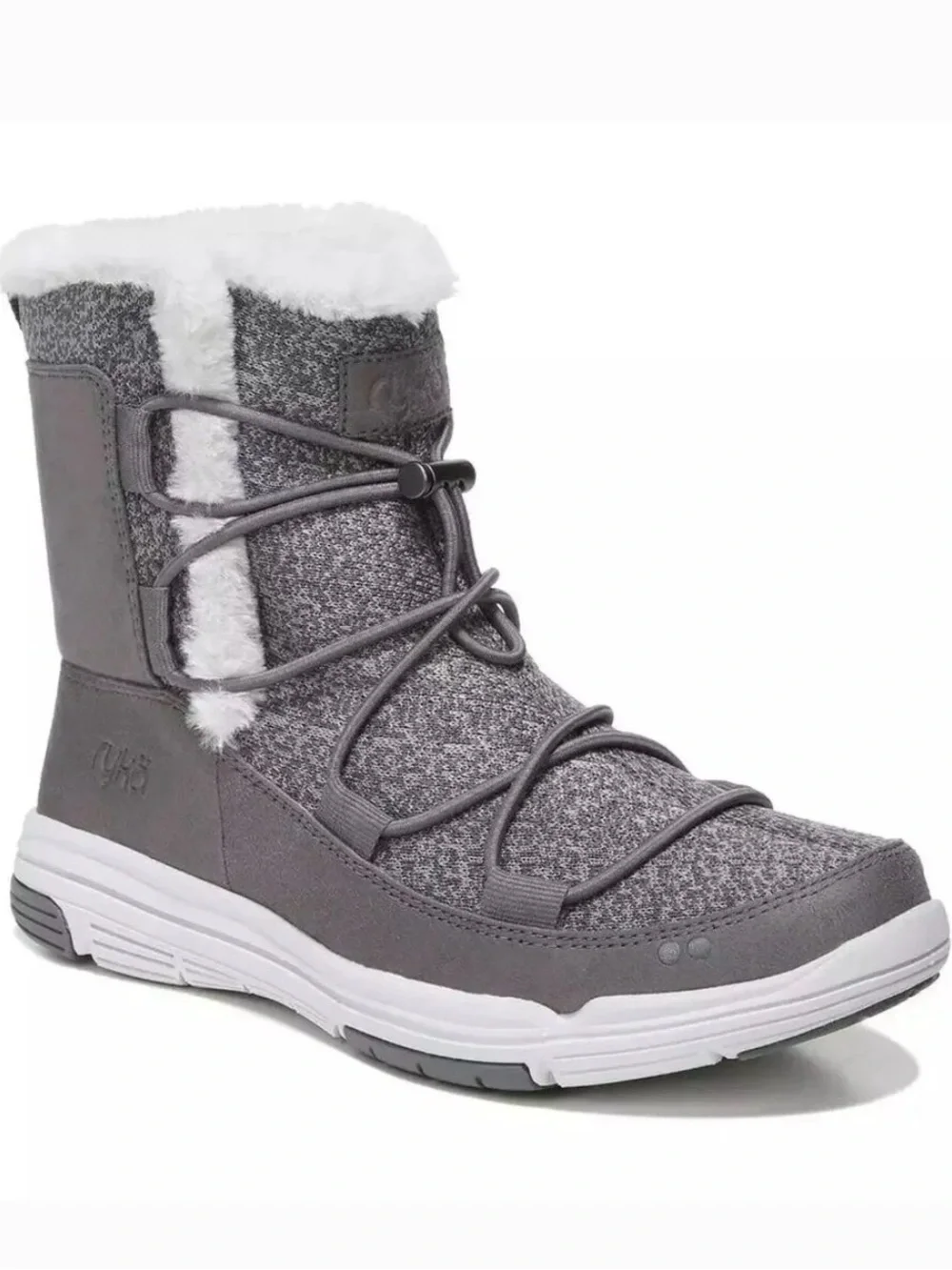 Ryka Gray Knit Lace-Up Winter Snow Boot with Faux Fur Size 11